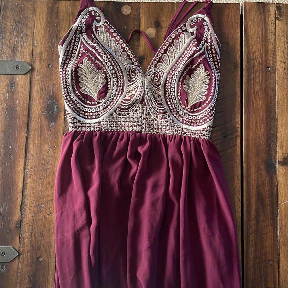 Small Impressions Burgundy and Gold Embellished Dress